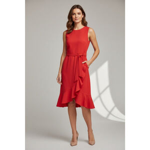Women's Calvin Klein Cherry Red Sleeveless Ruffle Hem Midi Dress Size 14 NWT